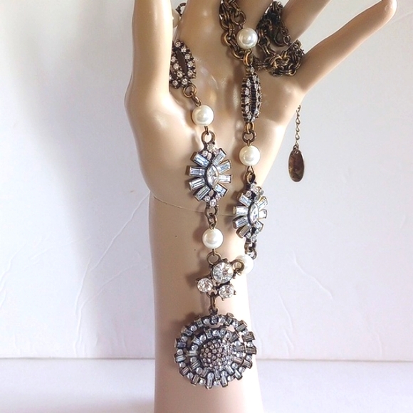 JULES B. NECKLACE FAUX PEARLS CRYSTALS 21"+3" EXTENSION LONG SIGNED - Picture 4 of 8